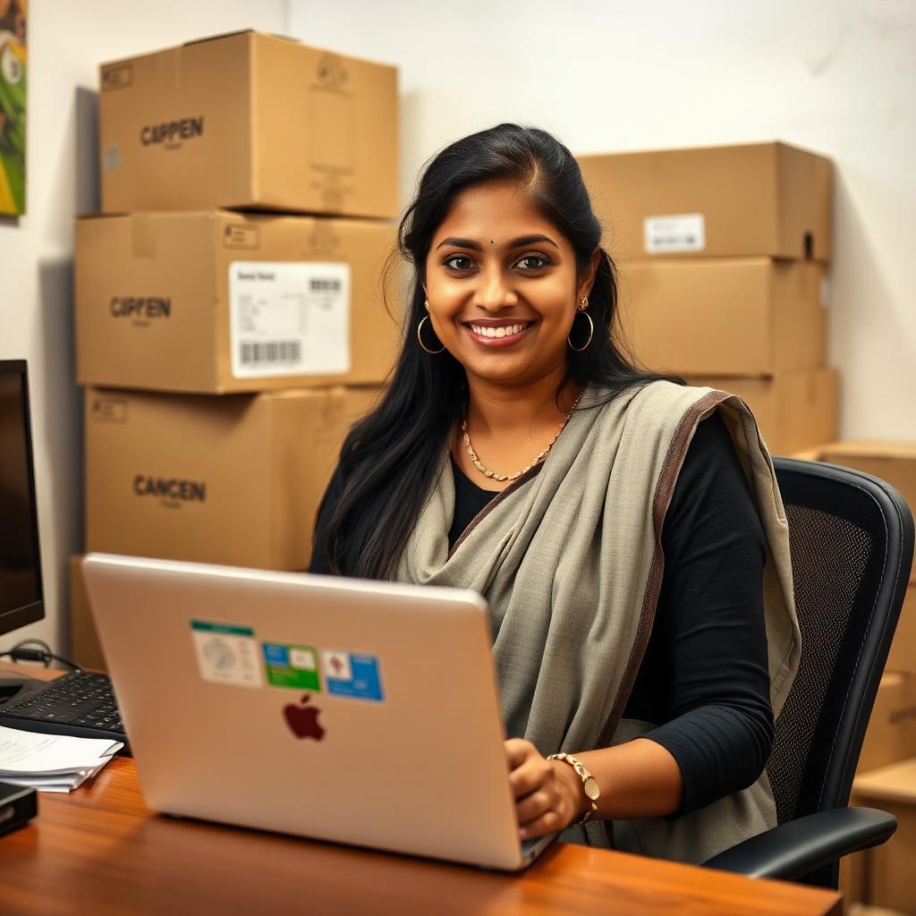 Woman MSME exporter working on export dashboard