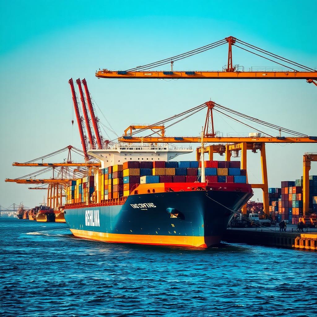 Container ship at Chennai Port with gantry cranes