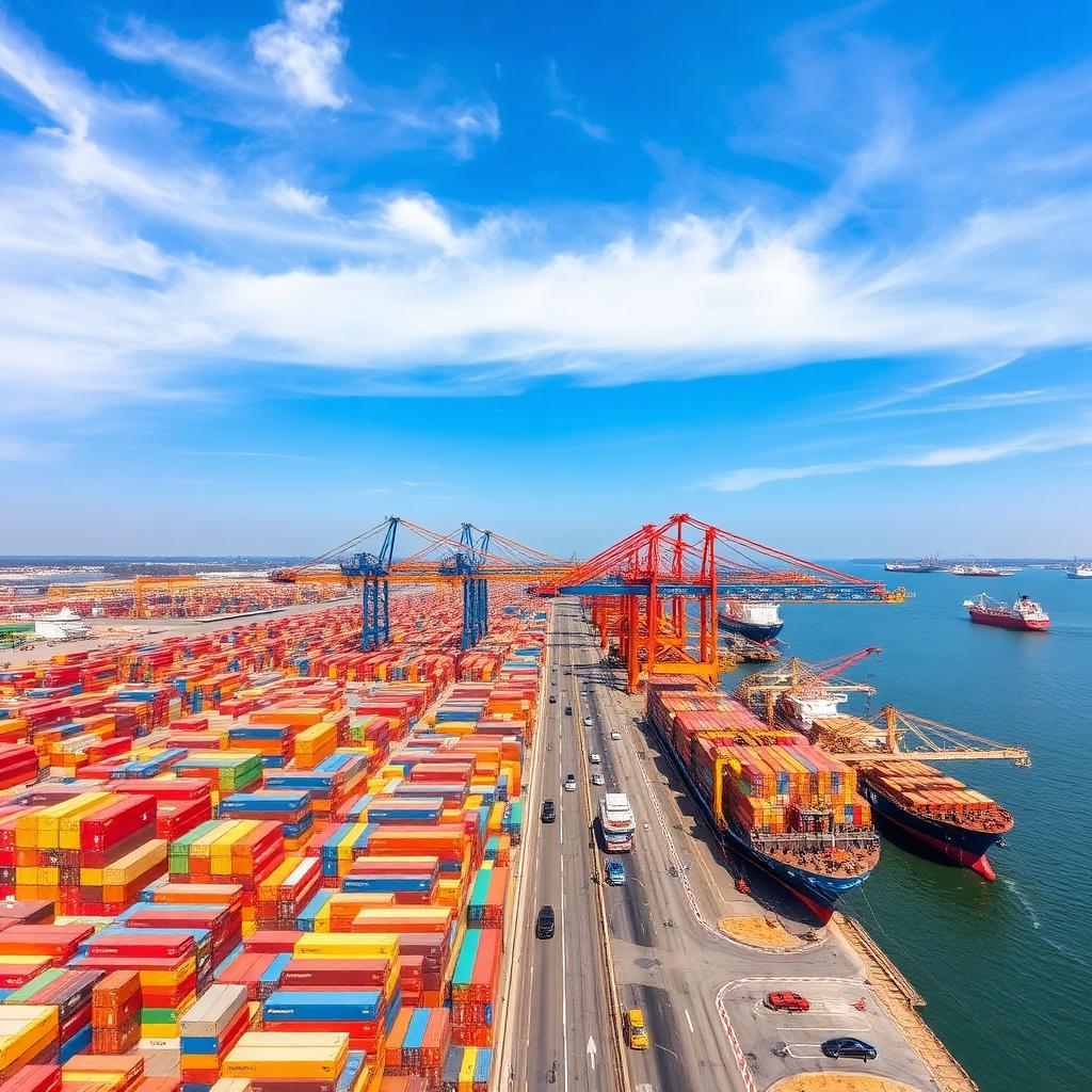 Aerial view of Mundra Port container terminal Gujarat